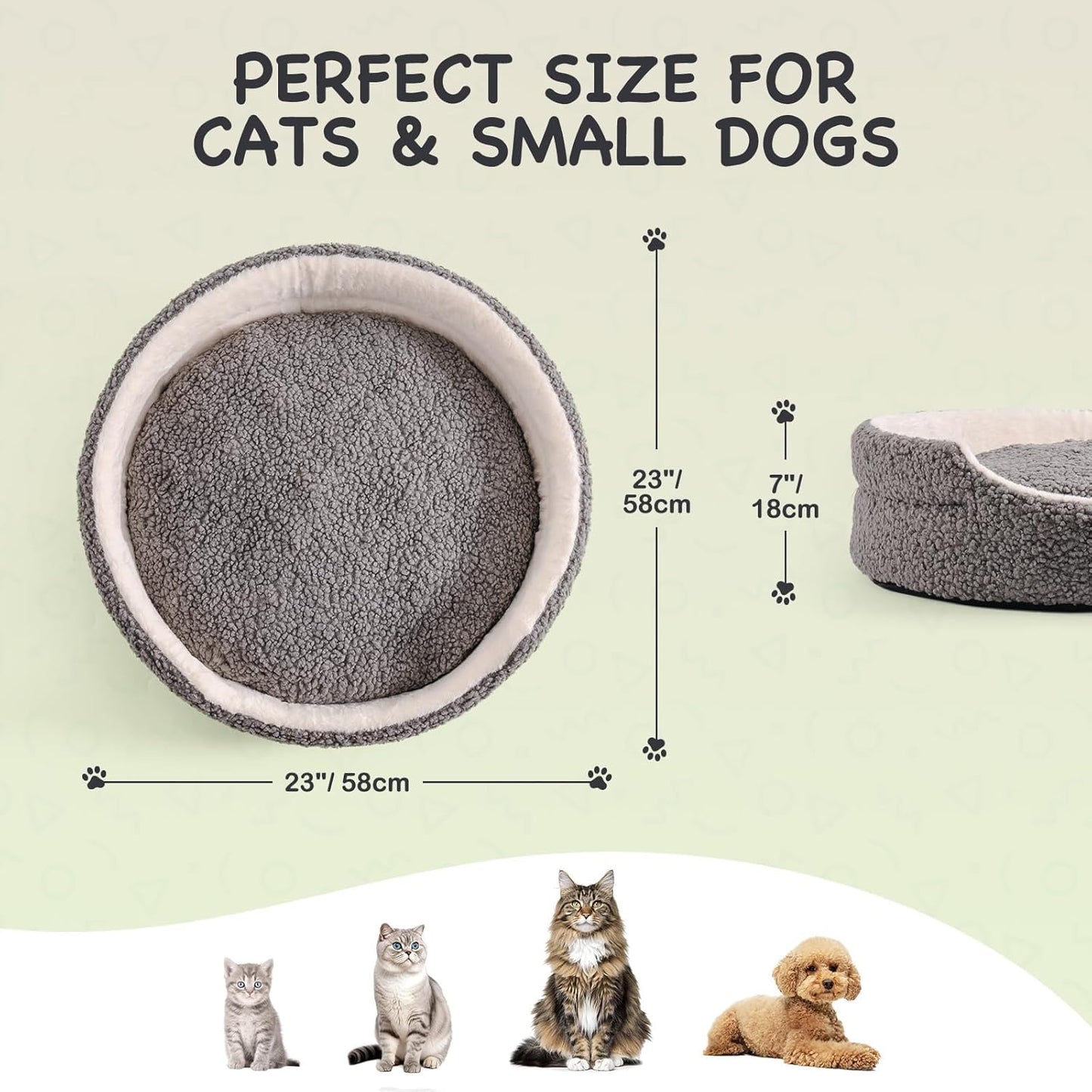 Mewoo Orthopedic Plush Pet Bed – Washable, Non-Slip Round Bed for Small Dogs & Cats, 23" – Grey