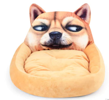 3D Cartoon Cube Dog Bed - Warm Pet House for Winter