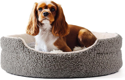 Mewoo Orthopedic Plush Pet Bed – Washable, Non-Slip Round Bed for Small Dogs & Cats, 23" – Grey