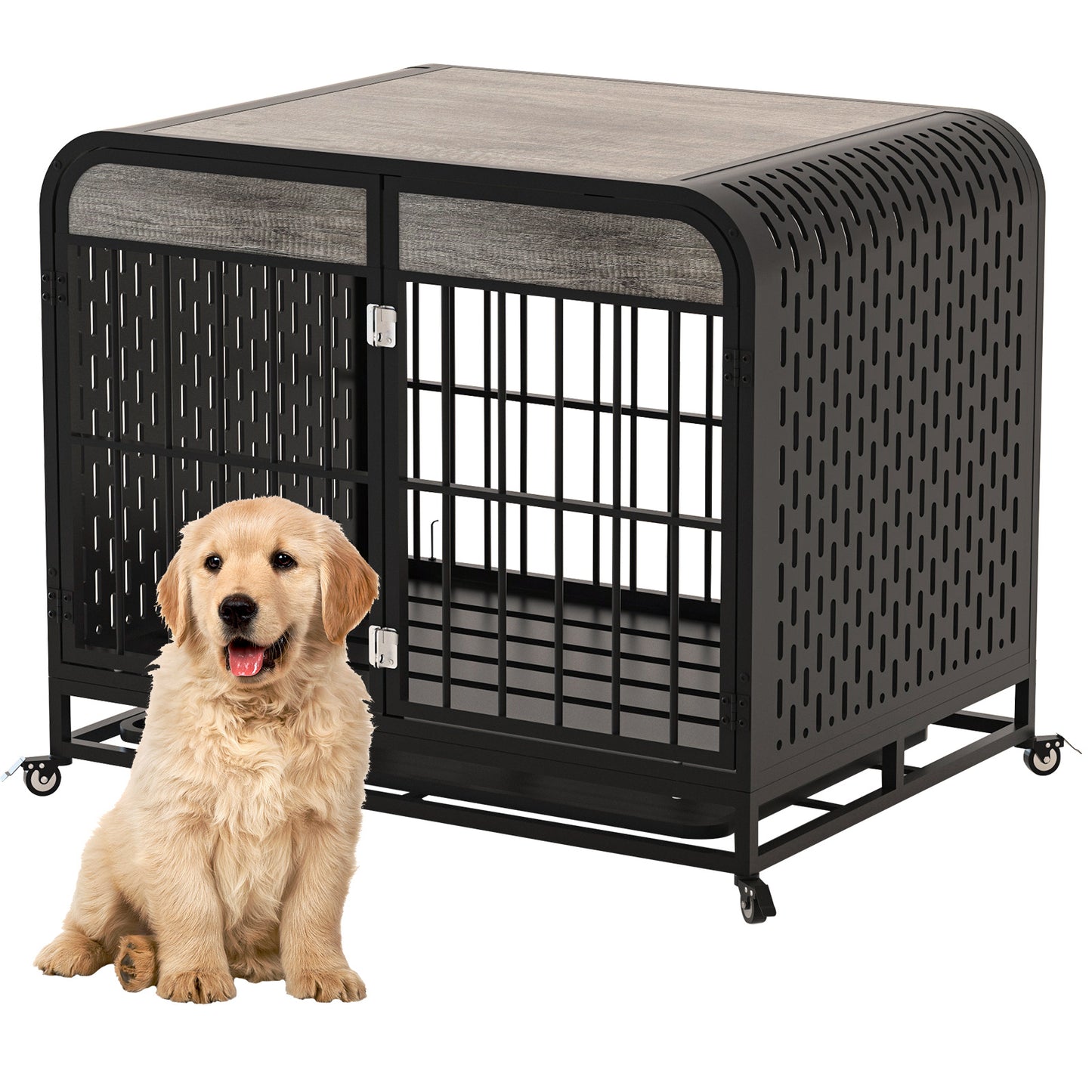 33in -Heavy Duty Dog Cage Crate Furniture Wooden Table Grey