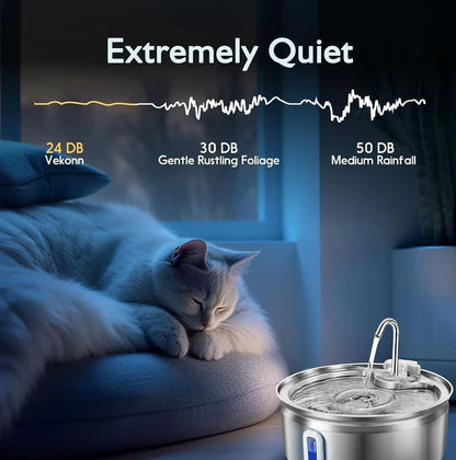 Cat Water Fountain 3.2L Stainless Steel: Pet Fountains for Cats/Dog Indoor Automatic Waterer Bowls for Drinking Small Animal Water Quiet Operation:
