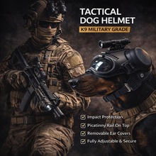 Tactical-Style K9 Dog Helmet with Goggles, Removable Earmuffs, Clear/Tinted Lenses, Picatinny Rail, Ventilated Shell for Working Dogs & Outdoor Training
