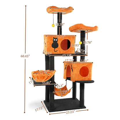 34 in Halloween Cat Tree Tower – Multi-Level Playground with Condos, Hammocks, Perches &amp