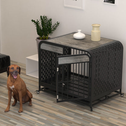 33in -Heavy Duty Dog Cage Crate Furniture Wooden Table Grey