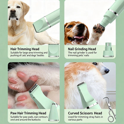 4-in-1 Pet Grooming Kit For Small Dogs Cats, Professional Quiet Rechargeable Hair Trimmer With 4 Interchangeable Heads