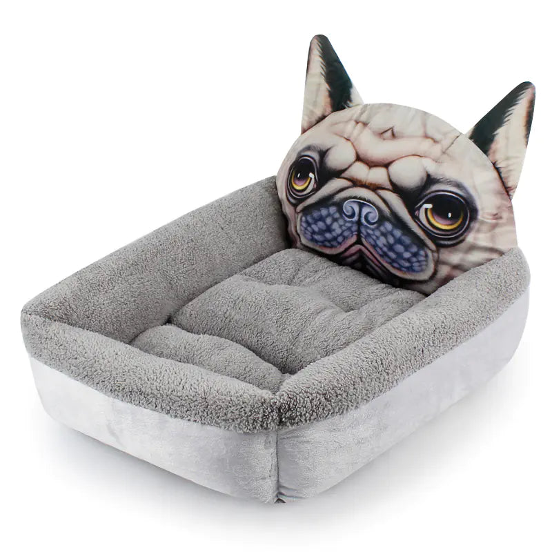 3D Cartoon Cube Dog Bed - Warm Pet House for Winter
