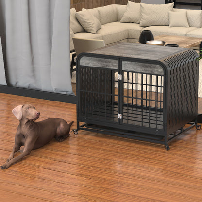 33in -Heavy Duty Dog Cage Crate Furniture Wooden Table Grey