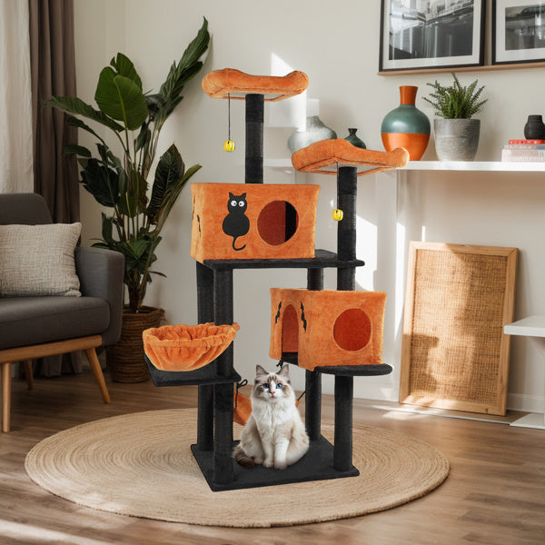 34 in Halloween Cat Tree Tower – Multi-Level Playground with Condos, Hammocks, Perches &amp