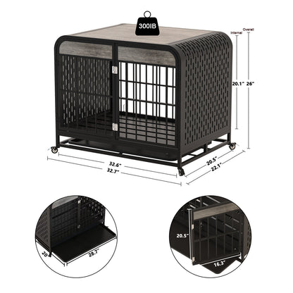33in -Heavy Duty Dog Cage Crate Furniture Wooden Table Grey