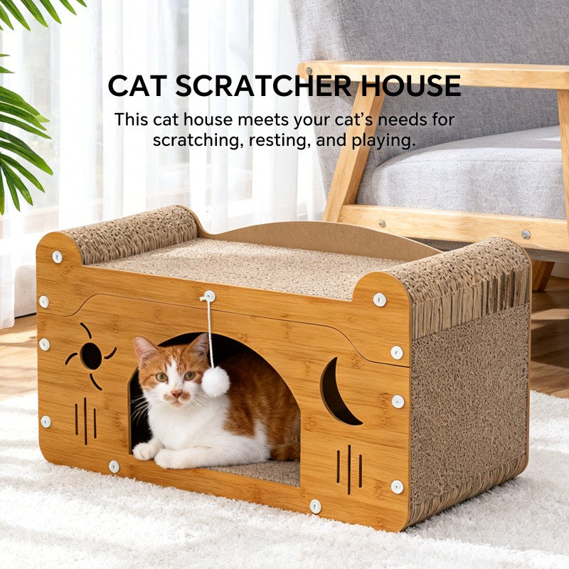 PETS Sisal Cat Scratcher Couch Star & Moon 56cm Teaser Ball, For Large & Multi-Cat