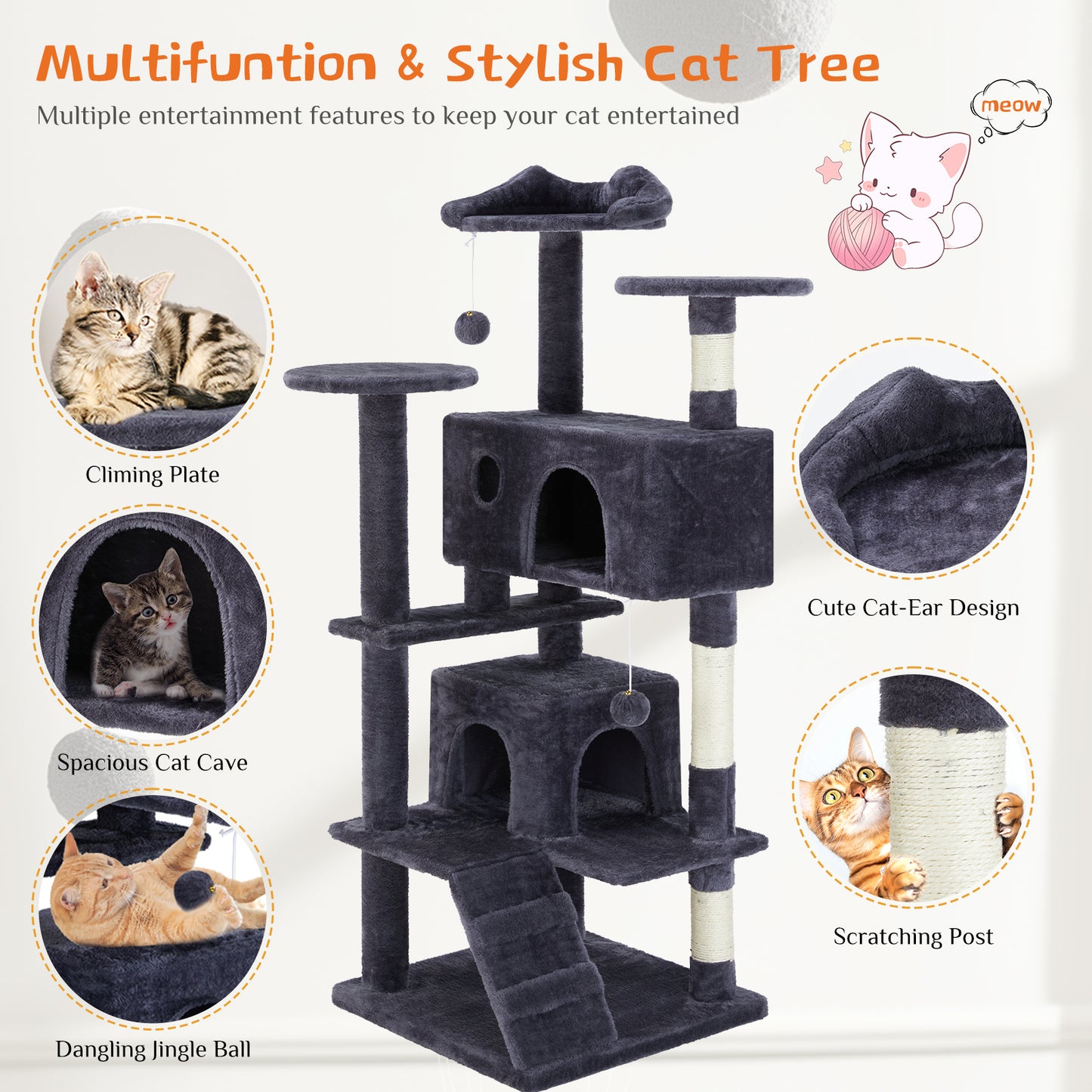 50 in Multi Functional Cat Tree house Cat Climbing Frame