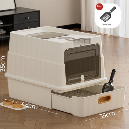 Cat Litter Box  2nd-Gen Thickened Drawer-Style – Deodorizing Off-White