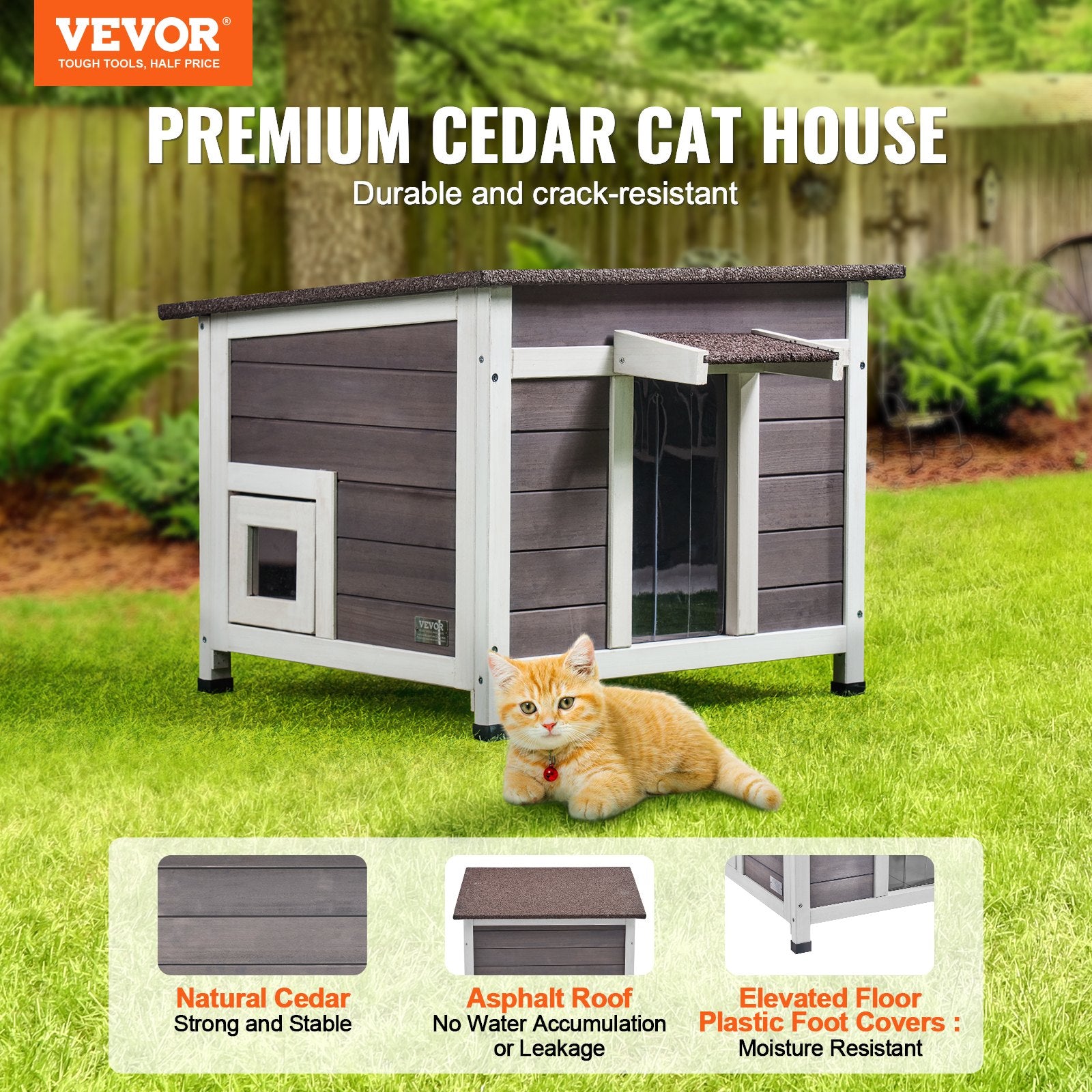 Outdoor Cat House Wooden Feral Cat Shelter With Roof Door Flaps & Window