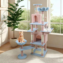 7 inch 1  Flower Cat Tree With Large Condo Removable Flower Cushion And Hammock Blue