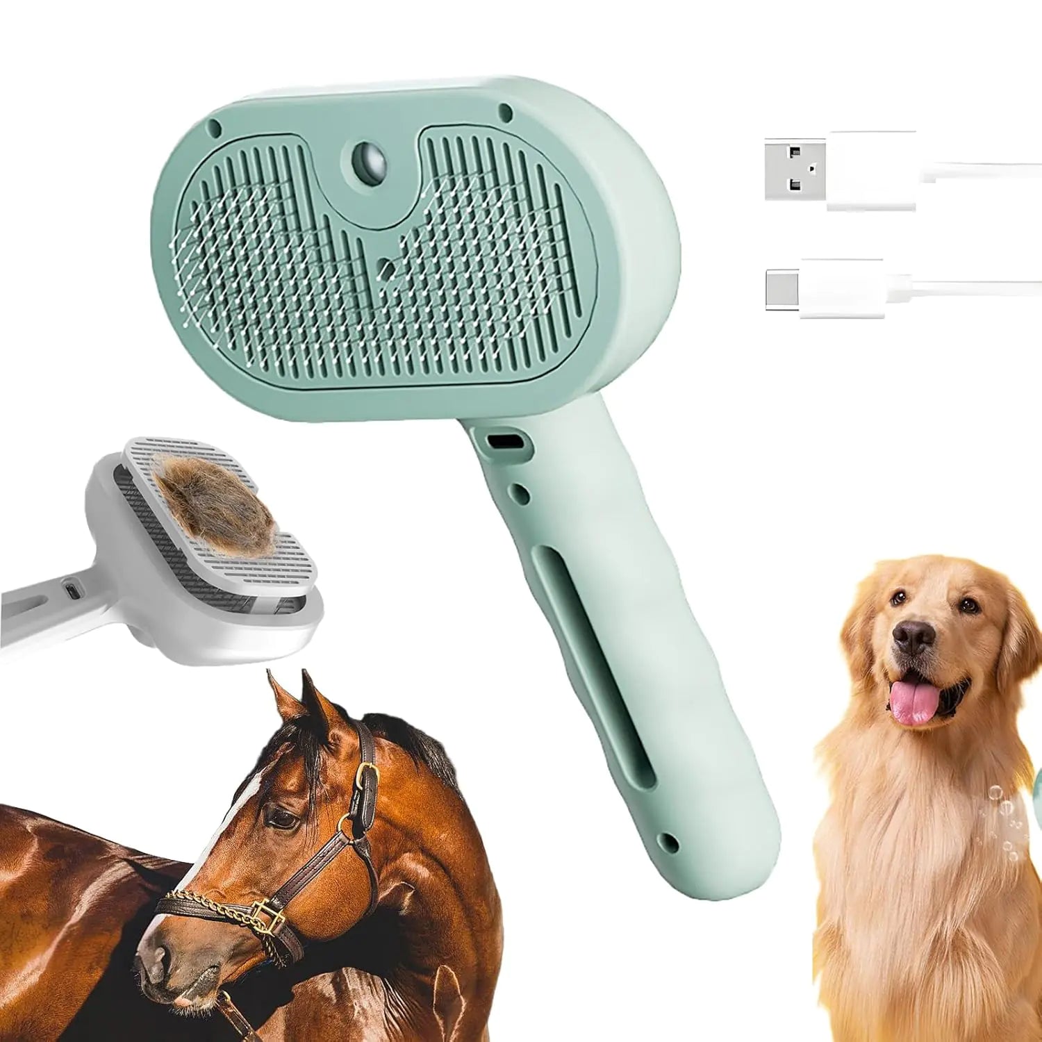 3-in-1 Steam Pet Brush – Self-Cleaning, Silicone Bristles, and Steam Function for Dogs, Cats & Horses