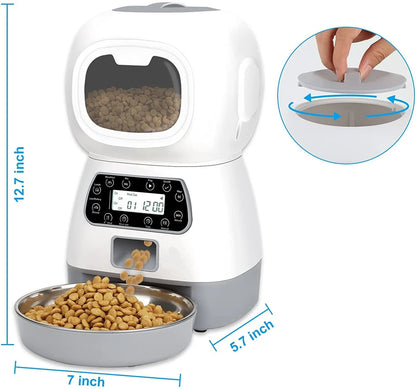 Automatic Cat Feeder, 4L Cat Food Dispenser with 10s Voice Recorder, Pet Feeder up to 8 Meals per Day, Timed Dog Feeder with Dry Food Sealed Ring